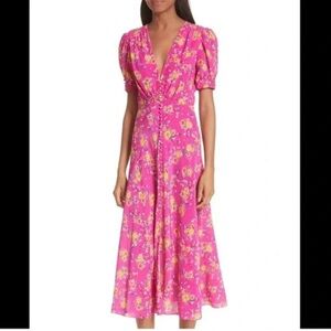 Saloni Lea Fuchsia Pink Floral 100% Silk Dress US Size 8 UK 12